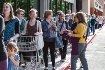 Bothell Store Director, Celeste Coxen, greeting shoppers at the grand opening.